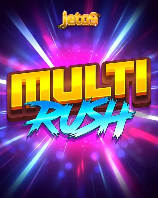 Multi Rush স্লট গেমের নিয়ন থিম এবং রঙিন ইন্টারফেসের দৃশ্য
